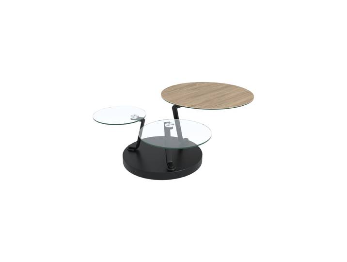 Ausziehbarer, flexibler Design Keramik Couchtisch „Boussole“ Keramik Eiche hell Akante Design