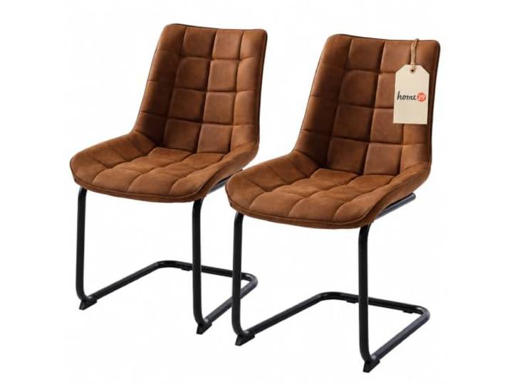 home24 Esszimmerstuhl, Freischwinger, Sitzhöhe 46 cm 2er-Set, Sitzfläche und Lehne mit Microfaser bezogen, Braun, Muster einfarbig, Gestell aus gebogenem Metall ohne Hinterbeine