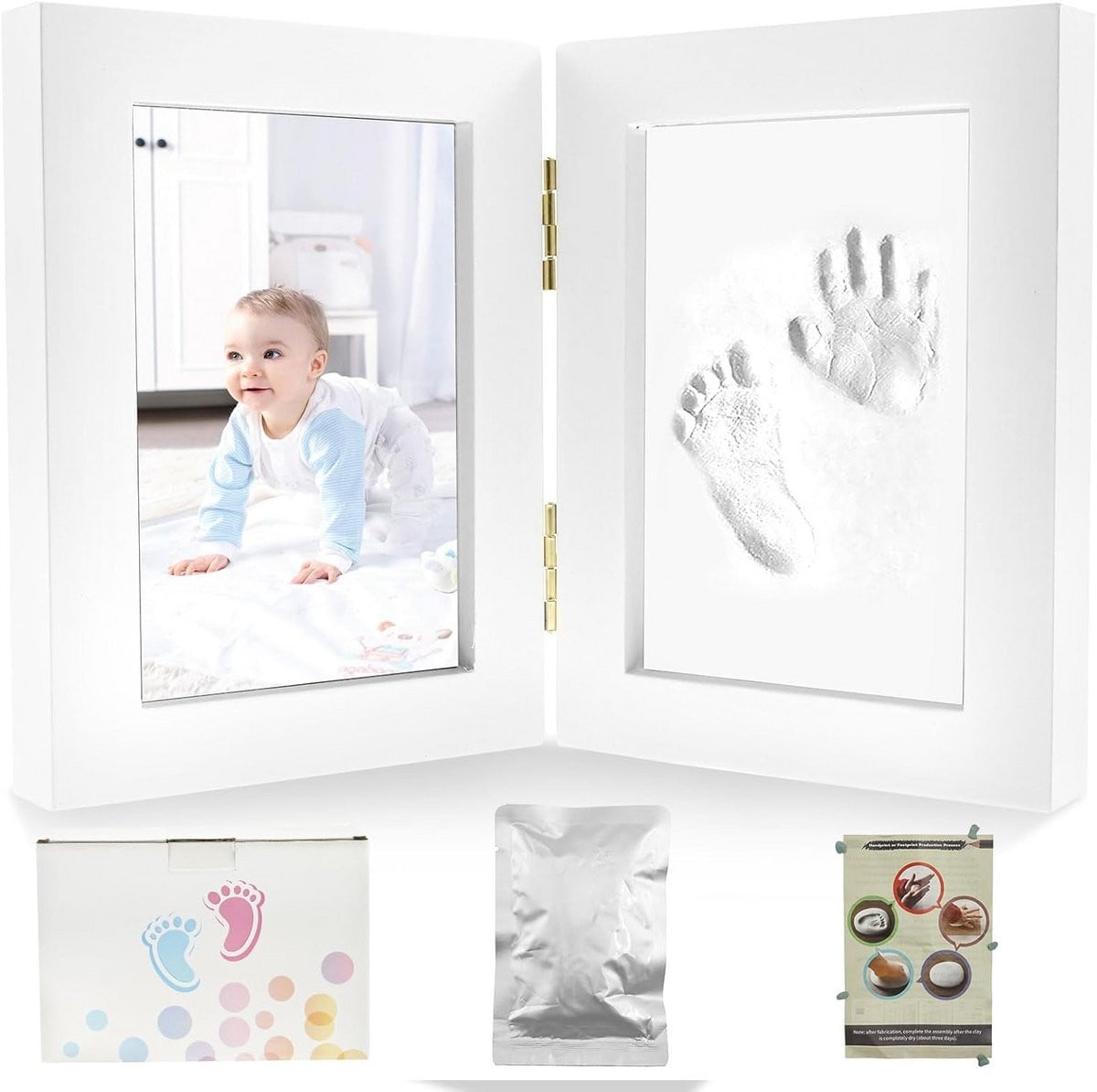 DIY Set Hand- en Voetafdruk Baby Aandenken Fotolijst Wit