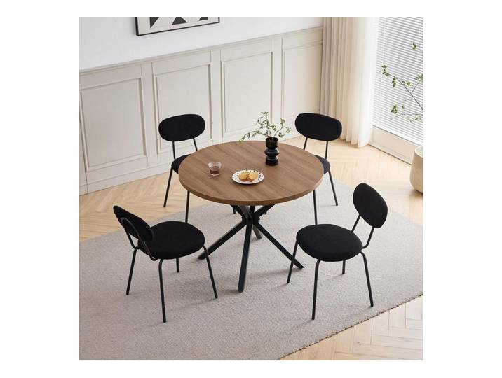 LuxusKollektion Essgruppe Esstisch Stuhl 100cm rund Holz 1 Tisch + 4 Stühle Dunkel + Schwarz