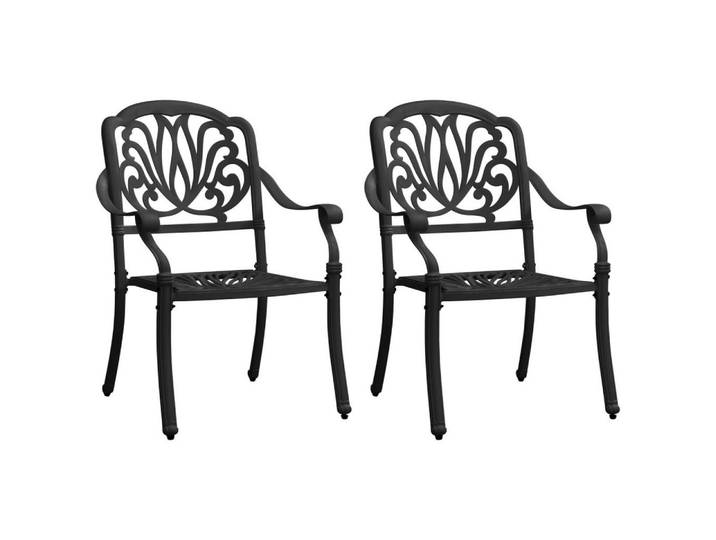 furnicato Gartenstuhl Gartenstuhl-Set Aluminiumguss 63x69x91 cm Schwarz (2 St), Witterungsbeständige Sitzgruppe mit eleganten Mustern für Terrasse