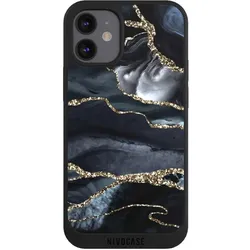 Nivocase Handyhülle für Apple iPhone 12 mini Hülle NIVOpure Case Schwarz Glitzer Look Marmor Trends (Apple iPhone 12 mini), Smartphone Hülle, Schwarz