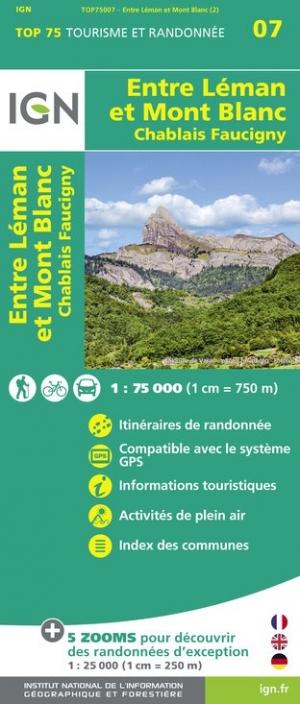Carte TOP 75 n° 7 - Entre Léman et Mont Blanc   IGN