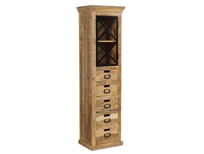 Schrank schmal SELCE 50cm breit massiv Mangoholz & Eisen Industrial
