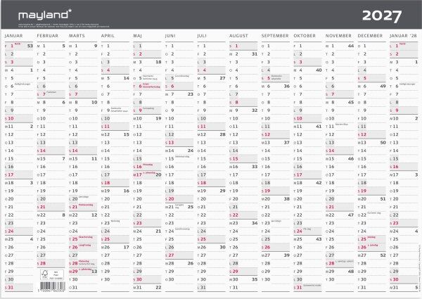 Mayland 2027 Kontorkalender, Moderne, A3, 1x13mdr.