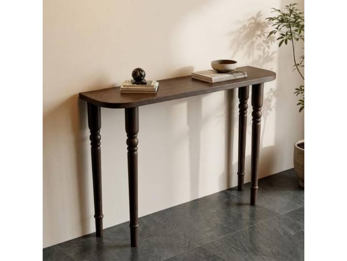 Massivholz Konsolentisch, Schmaler Flurtisch Für Eingang & Wohnzimmer Massivholz, Schmaler Konsolentisch, Eingangsbereich, Standfest, Modernes Design(Brown,100cmW*30cmD*90cmH)