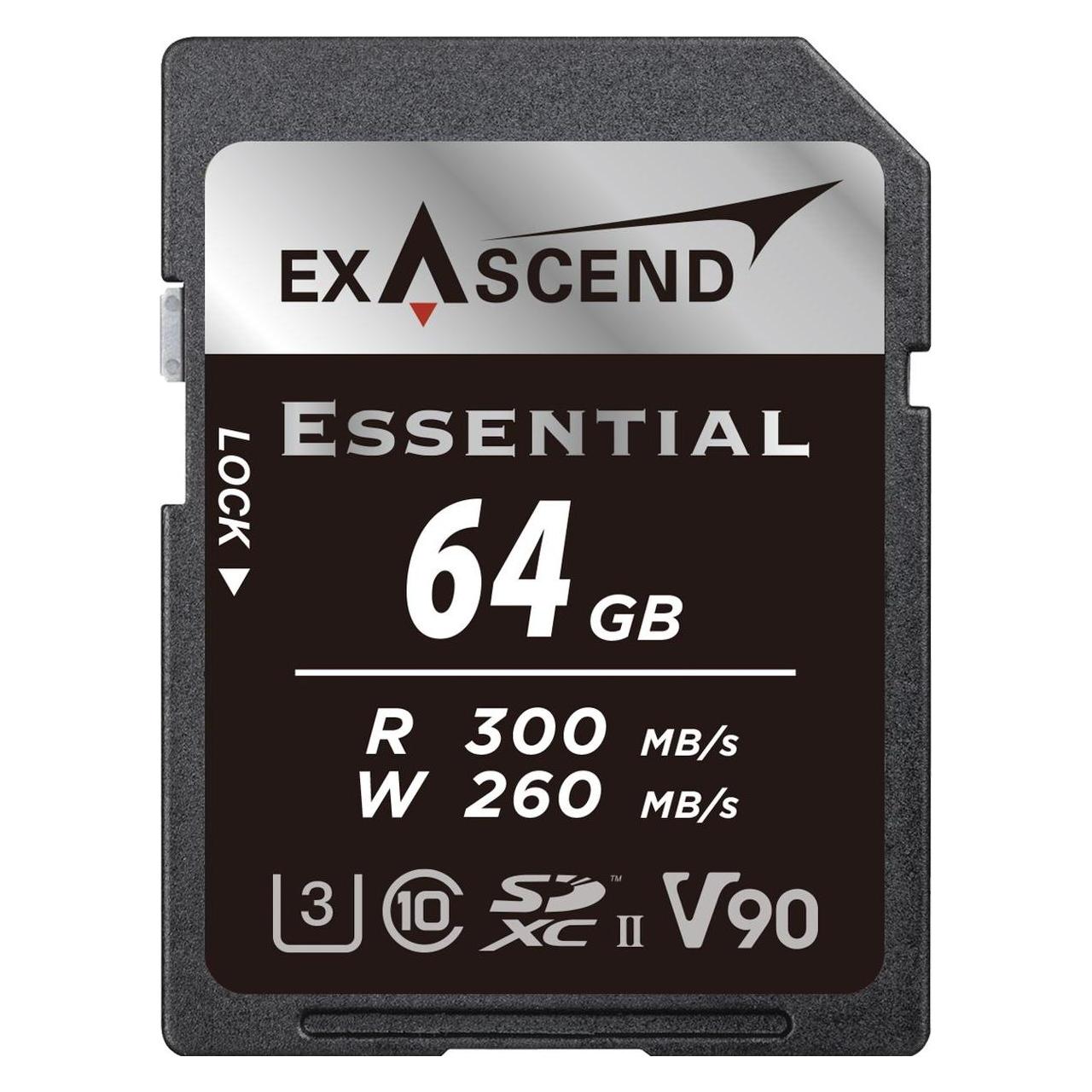 Exascend SDXC-Card 64GB UHS-II V90 R300/W280 Essential Serie (Neuheit) (64 GB, SDXC, U3, UHS-II) (EX64GSDU2-S)