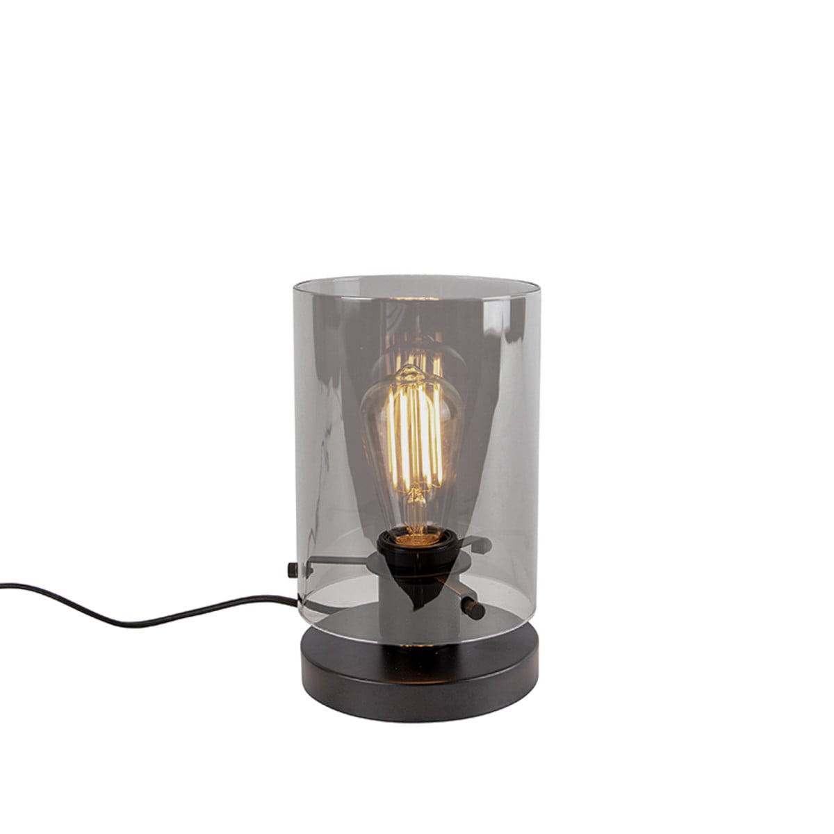 Qazqa Dome Design tafellamp zwart met grijs glazen kap en dimbare E27 fitting