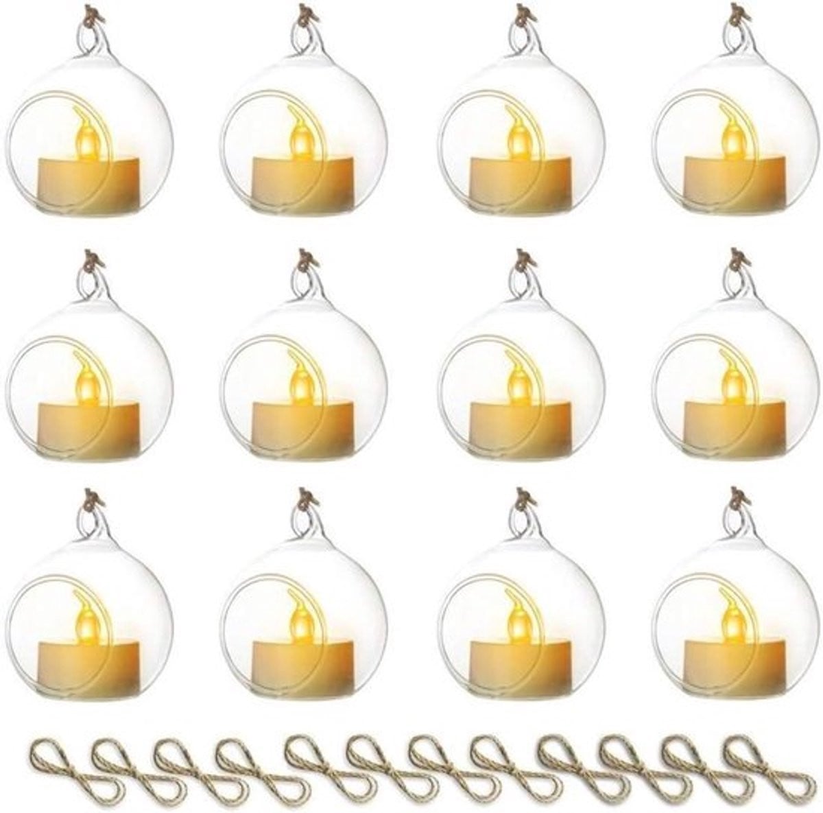 Hangende glazen kaarsenhouder met led-kaars voor bruiloft, kerstmis en Halloween, transparant