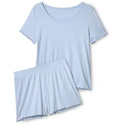 Tchibo - Shorty-Pyjama-Set aus Rippe - Damen - Gr. M - hellblau