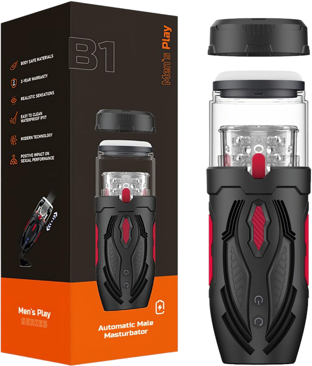 Men's Play Erospace Men’s Play - thrusting rotating masturbator for men (black)