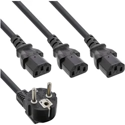 InLine 13er B-Pack  Netz-Y-Kabel, 1x Schutzkontakt / 3x Kaltgeräte, 1,8m (1.80 m), Stromkabel, Schwarz