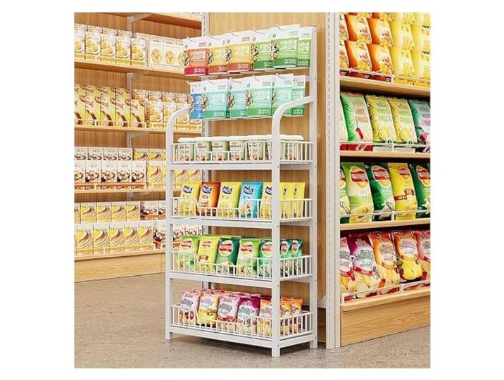 Regal für den Einzelhandel, Supermarkt-Gemüseregale, 4 5-lagige Supermarktregal, Snack-Regal, Stahl, Verkaufsständer für Produkte/Süßigkeiten/Kartoffelchips, Home Ki, 4 Etagen, Weiß, L 59,9 cm/60 c