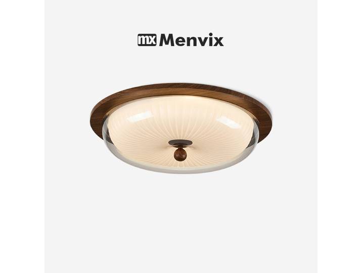 Menvix plafonnier de Style médiéval français rétro noyer verre fumé chambre étude salon éclairage