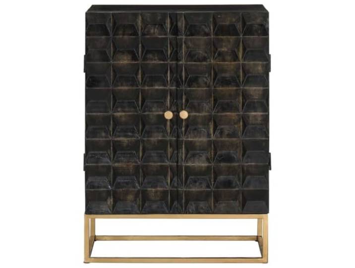Beistelltisch aus Massivholz Mango und Eisen, 55x34x75 cm, Industrial für Würfelkonstruktion, Mangoholz, Eisenbeine, Ausstellungsraum, stabil, Wandbefestigung, Unikat