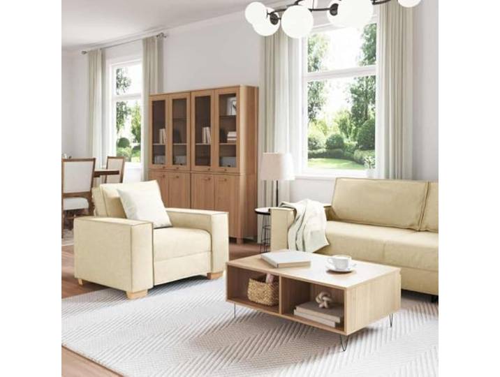 KTHLBRH Sofa 3 Stück Creme 220 x 80 x 84 cm Leinenmischgewebe Minimalistisches Design, atmungsaktiver Stoff, elegantes Set für Wohnzimmer