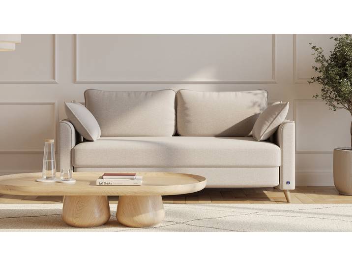 BRUNO Schlafsofa 160cm in Beige Flow stabiles Massivholz & Boxspringkomfort