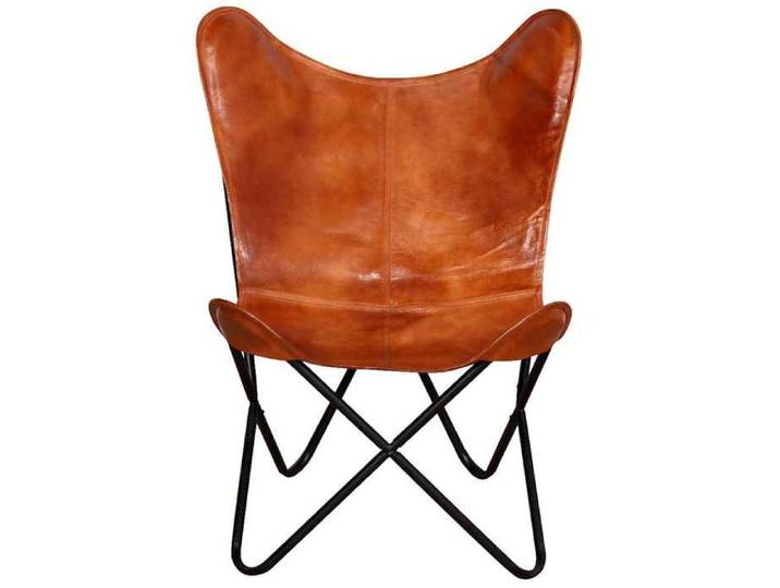 TOP 2026  Chaise Relax - 1 place Fauteuil - papillon Marron Cuir véritable - 74x66x90 cm FF4681