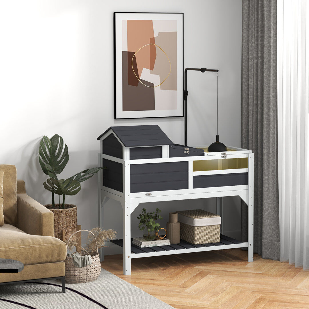 PawHut Tortoise House with Adjustable Lamp Holder Openable Lid Storage Shelf 104cm H X 102cm W X 56cm D