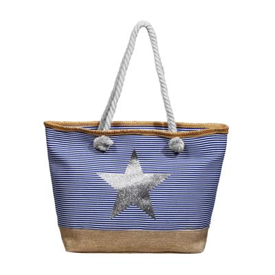 Strandtasche CHAM CHAM "Damen Textil Stern - XXL Strandtasche Shopper", Damen, silber (silberfarbig), Textil, Taschen Strandtasche