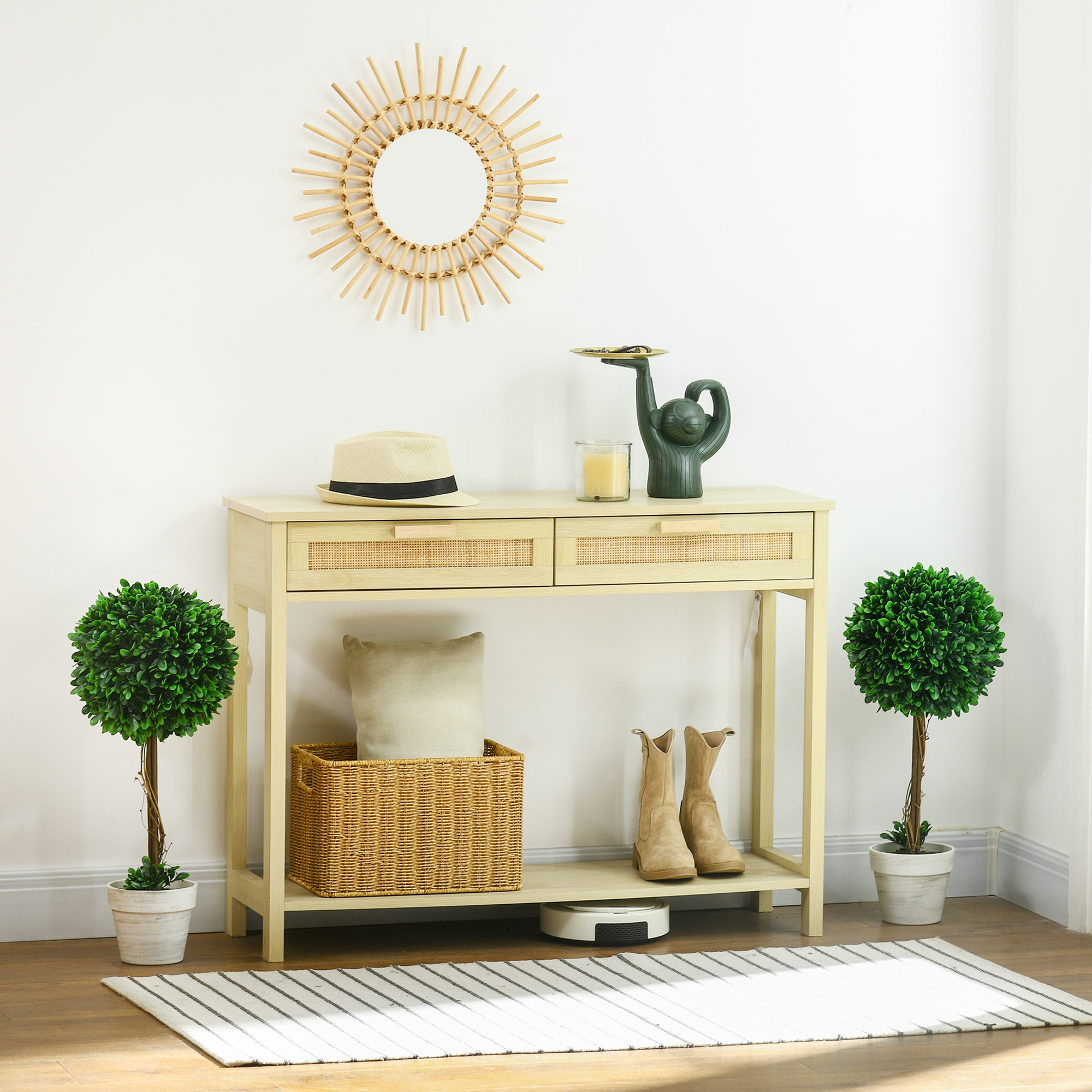 Homcom Set 2 Piante Finte Alberi di Bosso da Interno ed Esterno con Vaso, Ø28x60cm