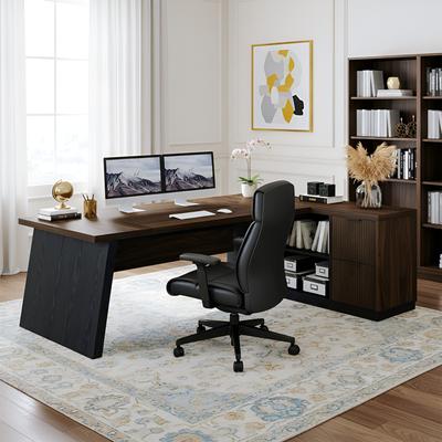 YUZHOU "78"" L-Shaped Executive Desk with File Cabinet & Shelves, Home Office"