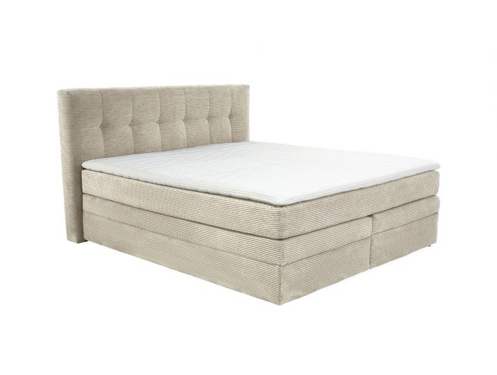 Boxspringbett 180x200 cm H3 Federkernmatratzen Bonell Topper Cord Beige Grau / 20039