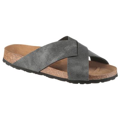 Pantolette MAN'S WORLD, Herren, Gr. 44, Textil, grau (anthrazit), Lederimitat, Schuhe Pantolette, Sommerschuh, Strandschuh, Hausschuh mit Fußbett