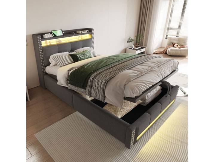 Lit enfant rembourré 90x200 cm avec LED et prise USB EVRYAE