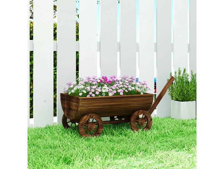 Outsunny Chariot en Bois Extérieur 115x40x54,5cm avec Drainage
