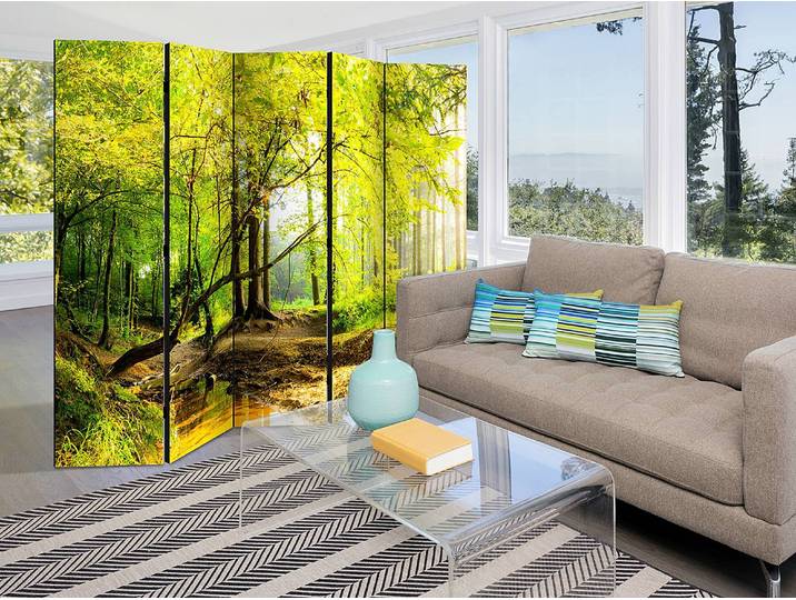 Paravent Forest Clearing 1 côté Non-tissé sur pin massif Vert 225 x 172cm
