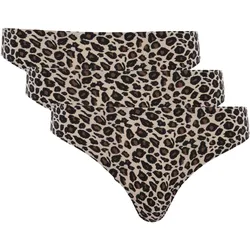 Chantelle Damen Tanga, 3er Pack - String, SoftStretch, nahtlos, unsichtbar, Einheitsgröße 36-44, Leopard-Muster Schwarz/Nude / One Size