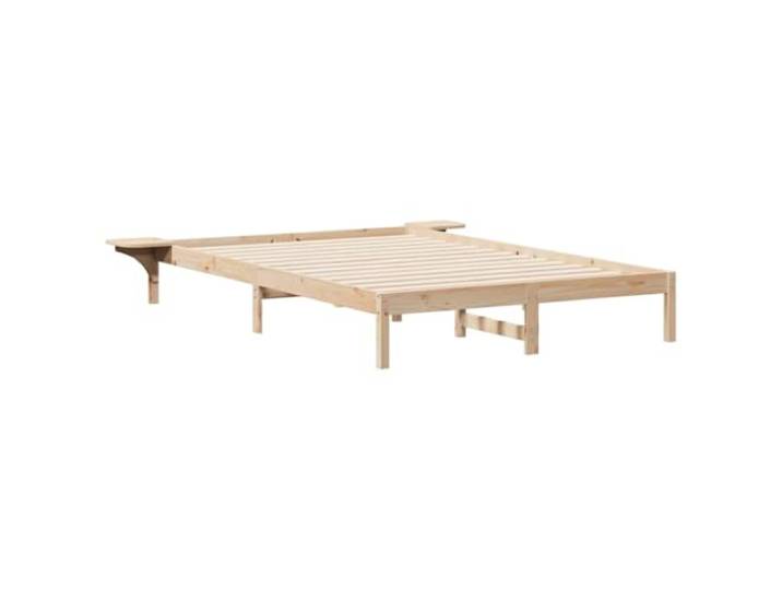 PUGYNBK Bettgestell mit Beistelltischen Natur, 140 x 210 cm Massives Kiefernholz, quadratische Beine, minimalistischer Stil, einfache Reinigung