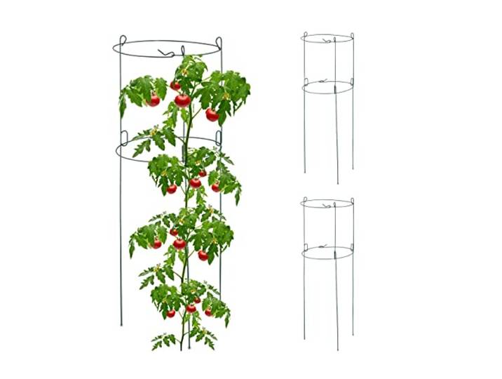 Relaxdays plantensteun set van 3, metaal, tomaten & komkommers, groen