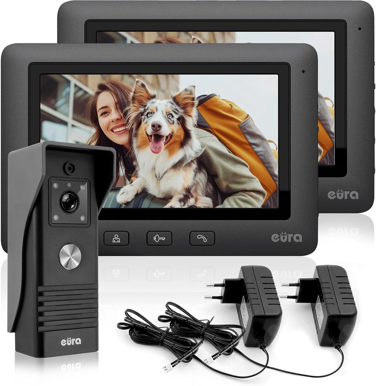 Selius Alpha video-deurintercom 4-draads intercomsysteem met twee 7-inch kleurenmonitoren, zwart