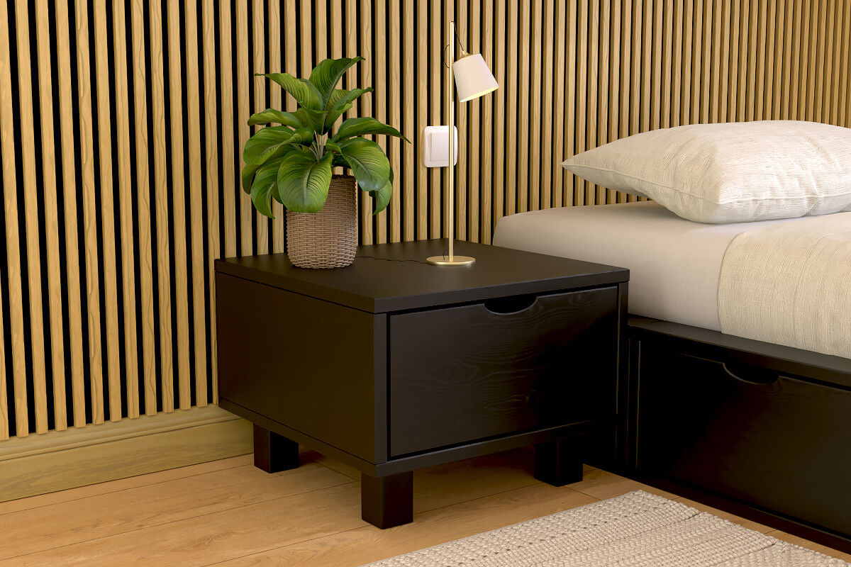 ABC MEUBLES Nachttisch holz Cube + Schublade - Schwarz