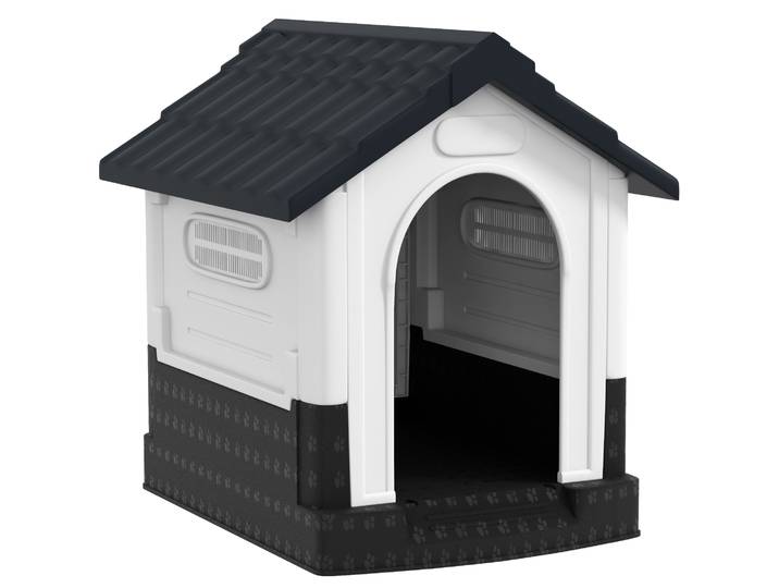 Nichoir pour chien Pawhut Mini en plastique pour extérieur avec 3 fenêtres, base surélevée, toit incliné, 64,5 x 57 x 66 cm