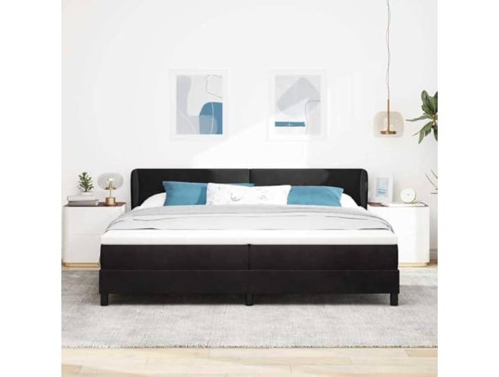 KTHLBRH Doppelbett 200 x 200 cm Samt schwarz Verstellbares Kopfteil, gefederter Rahmen, modernes Design, inklusive Matratze
