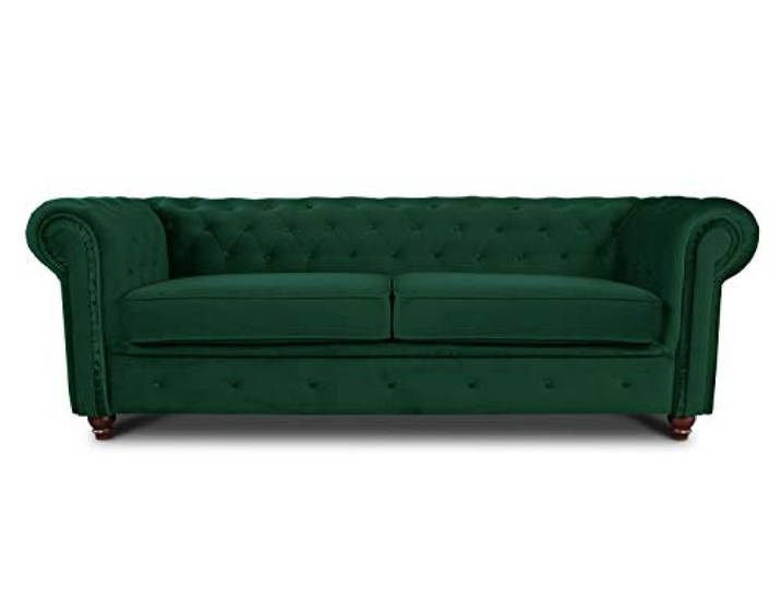 Sofnet - Sofa Chesterfield Asti 3-Sitzer (Dunkelgrün, Velvet 78) Couchgarnitur, Polstersofa, Glamour Design, Veloursstoff, Holzfüße, komfortabel für Wohnzimmer