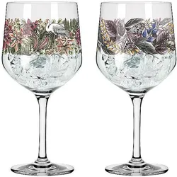 Ritzenhoff Ginglas Set Schattenfauna Gin Kelch 2er-Set 001, Cocktailgläser, Mehrfarbig, Rot, Grün, Pink