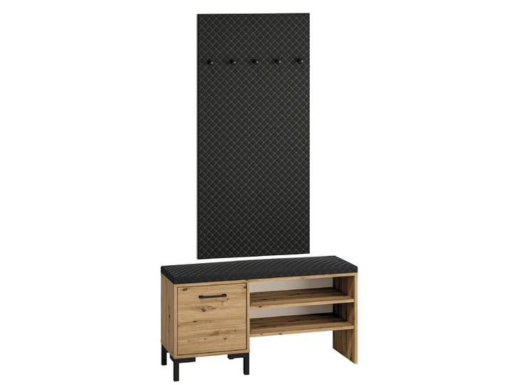 Meuble entrée porte-manteau et banc à chaussures 1 porte Liora Bois et Noir