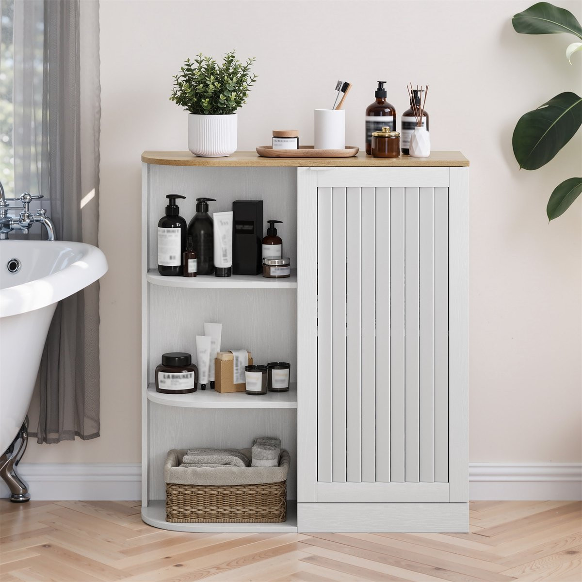 Zubaliya Moderne Hoekkast met Open Vakken en Deuren voor Badkamer, Keuken of Woonkamer
