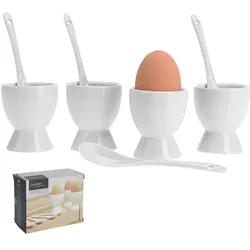 Eierbecher Eierhalter Eierlöffel 8tlg Ø5cm Porzellan Keramik Frühstück Eier Becher Löffel