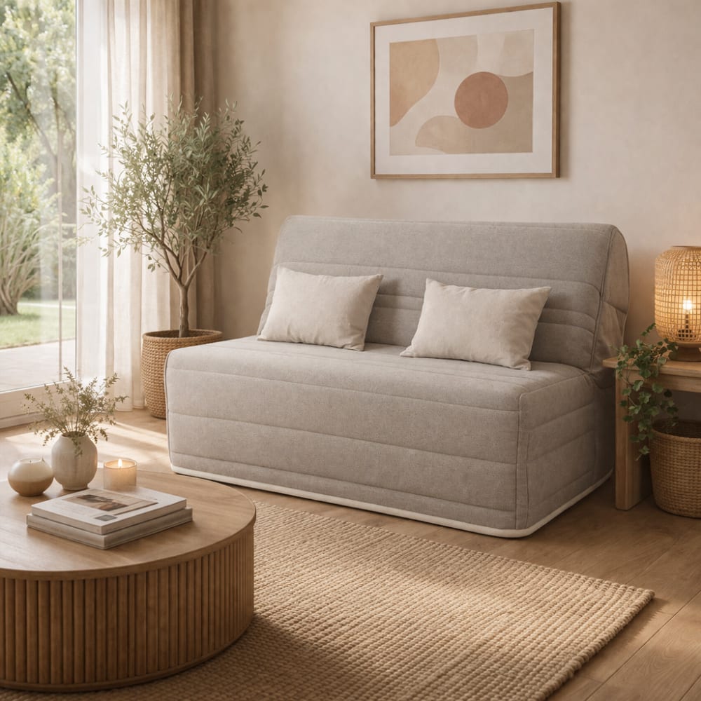 Relaxima Banquette bz convertible 2 places tissu beige Beige 190x45x140cm