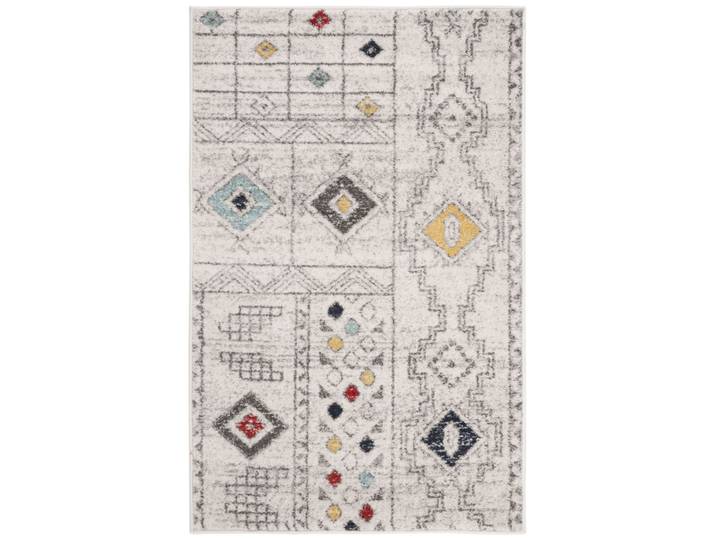 Tapis marocain boho tribal en polypropylène gris/bleu, 122 x 183 cm