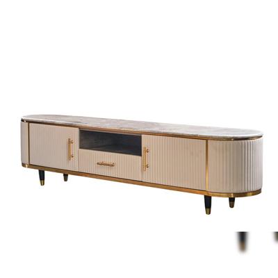 KAWOLA Lowboard MARIA TV-Bank Marmorplatte Kunstleder weiß