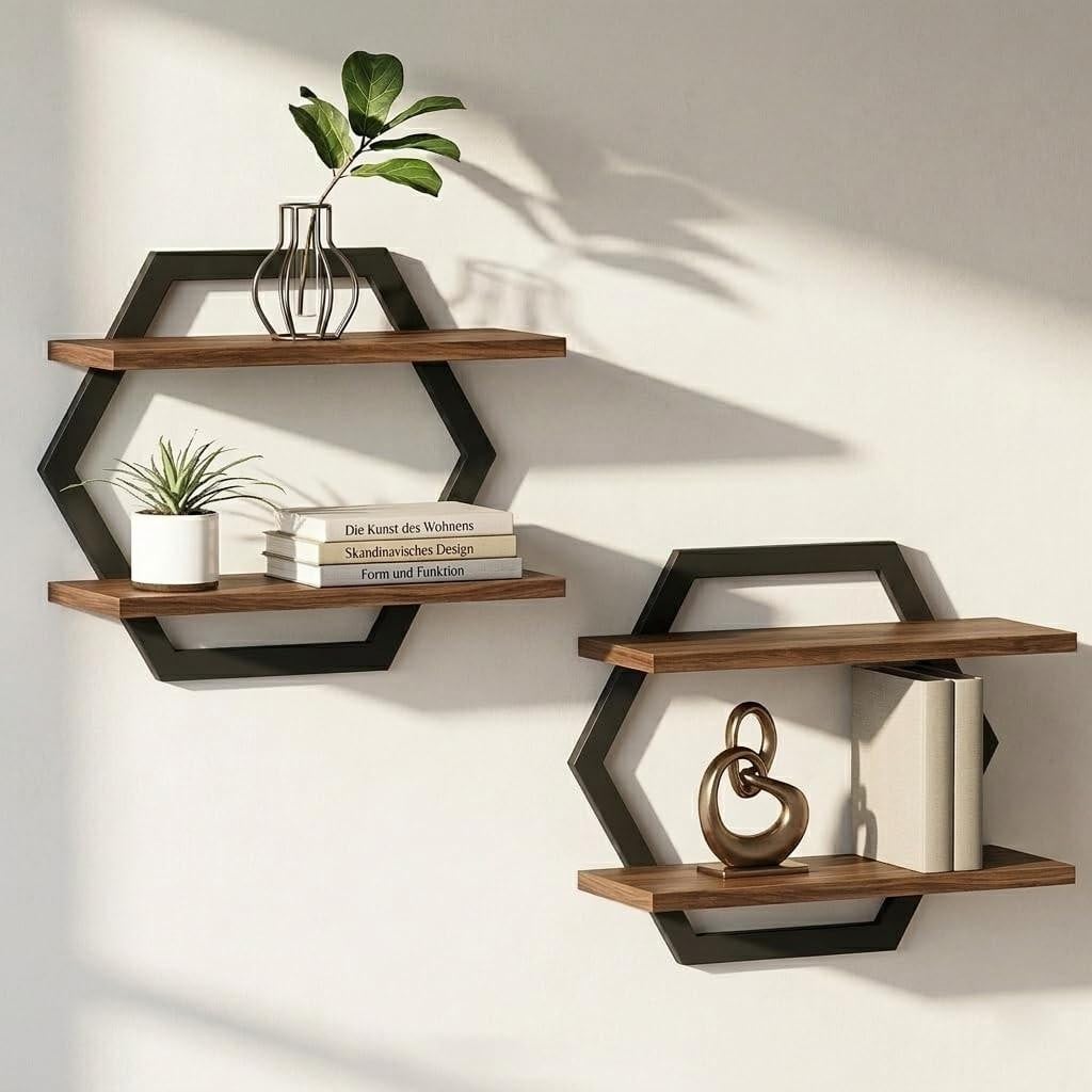 Set van 2 houten wandplanken voor decoratie