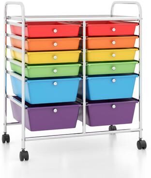 Costway 12 Drawers Rolling Cart Storage Scrapbook Paper Organizer Bins-Multicolor
