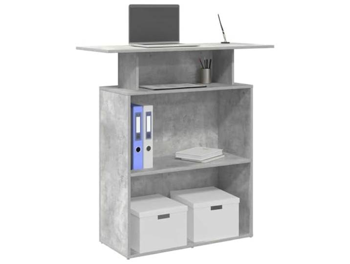 HEFZGDB Empfangstheke Betongrau 100x40x104 cm Holzwerkstoff mit integriertem Tresen und Regal für Büro Lobby Empfangsbereich