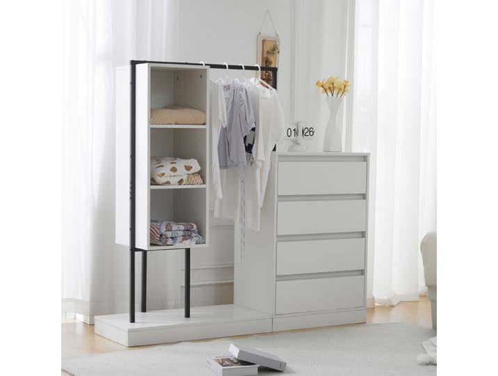 LPOSPI Mobilier de rangement commode avec penderie tiroirs et étagères blanc - 140x40x135 cm
